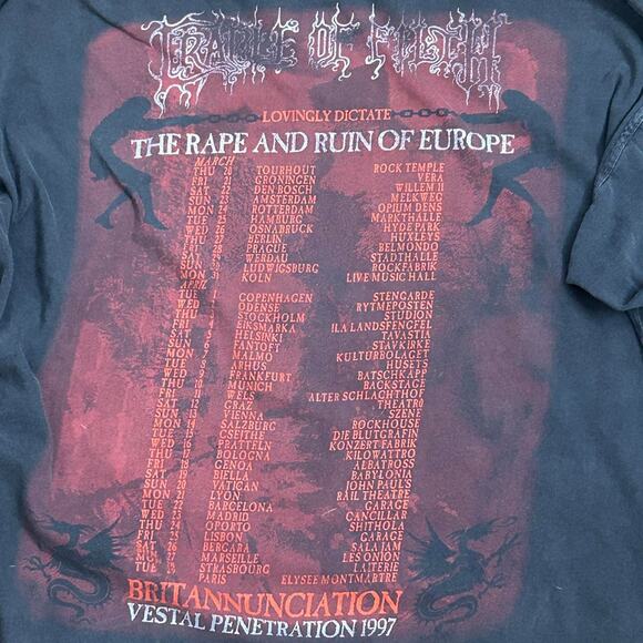 Vintage 1997 Cradle Of Filth The Rape And Ruin Of Europe Tour Long Sleeve - Picture 7 of 7